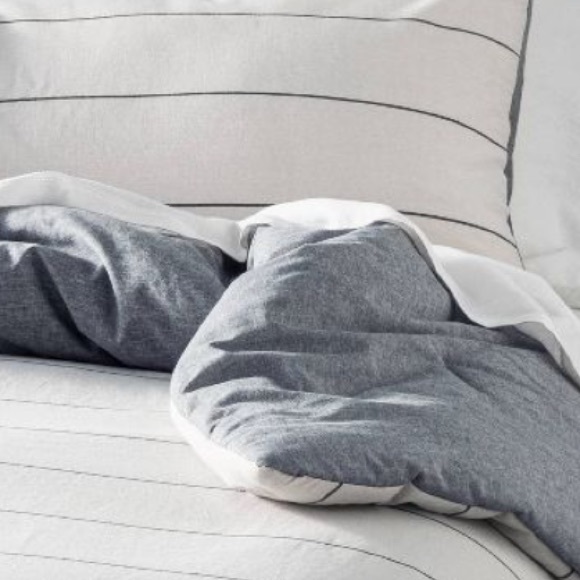 2pc Twin Stripe with Chambray Backing Comforter & Sham Set Gray - Hearth & Hand - Picture 2 of 2